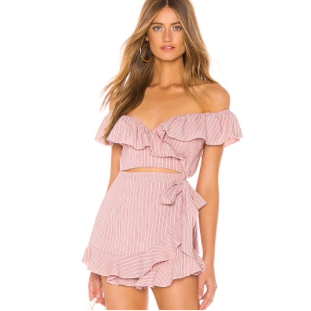 Angela Wrap Tie Romper in Pink Stripe